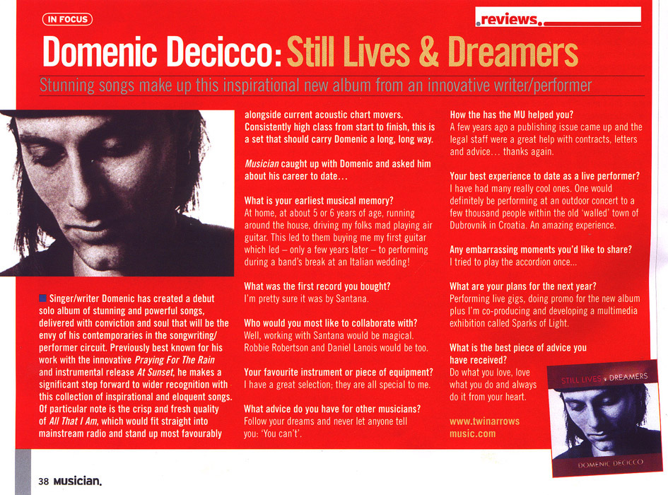 musicians review for Still Lives and Dreamers